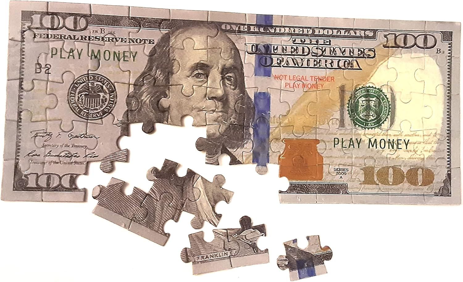 60-Piece Mini Jigsaw Puzzle 9x4 Inches 100 Hundred Dollar Bill Copy Money Puzzle Educational Kids