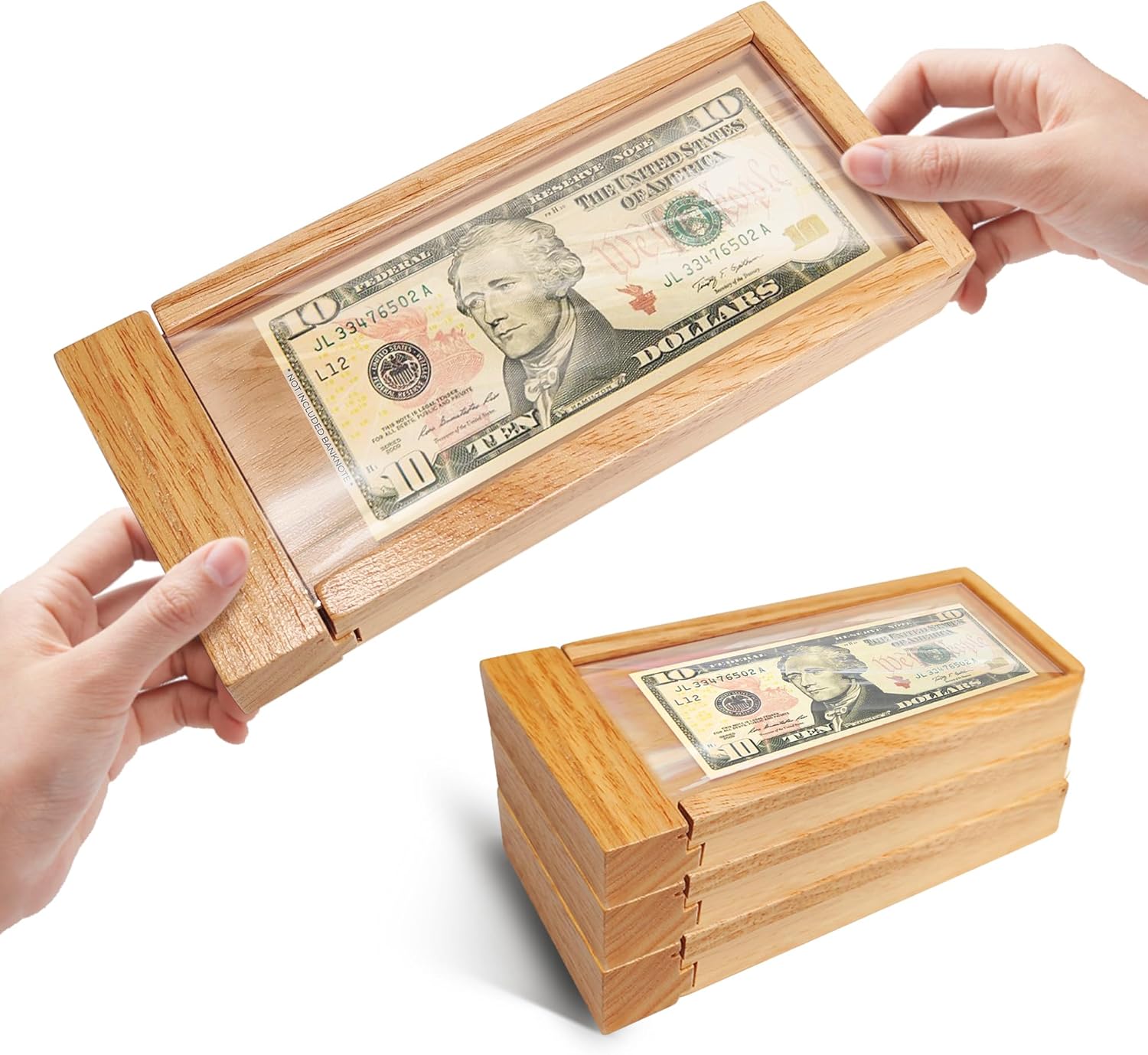 Wooden Puzzle Box for Adults,Secret Maze Money Box Brain Teaser with Hidden compartments for Cash or Gift Cards(3pcs)